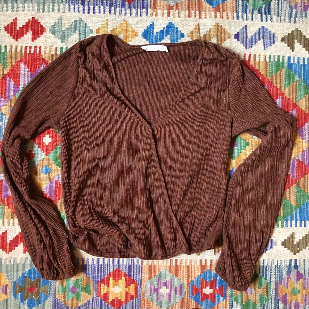 LUSH Sparkly Brown Faux Wrap Around Top Size M